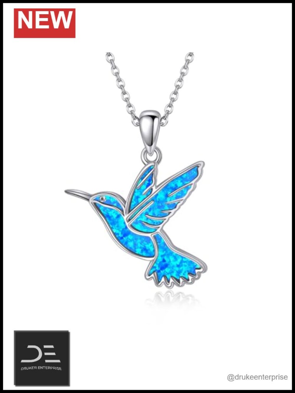 Sterling Silver Hummingbird Pendant Necklace Blue Opal